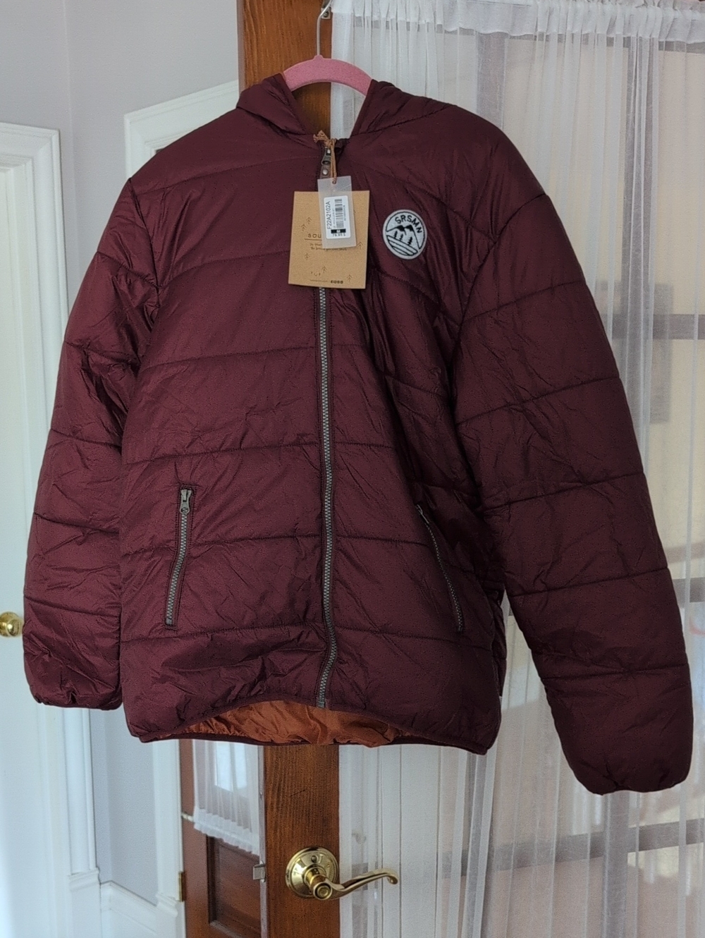 Souris Mini Adults Unisex Quilted Hooded Jacket in Burgundy New M